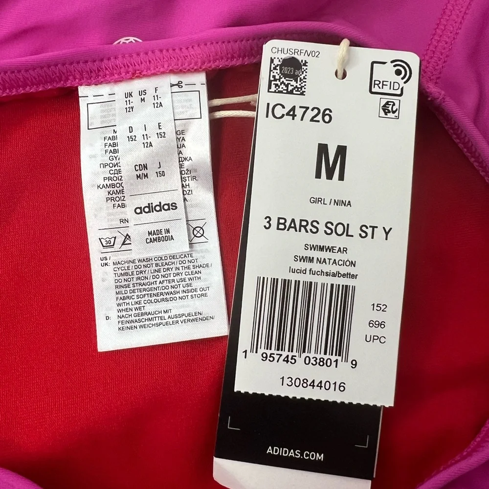 Adidas Girls Athletic Swimsuit Racerback One-piece Fuchsia/Scarlet Size M